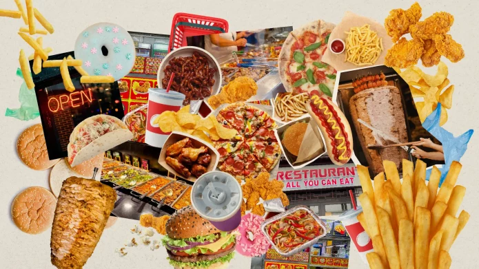 Collage of fast food and processed food options typically available in food deserts